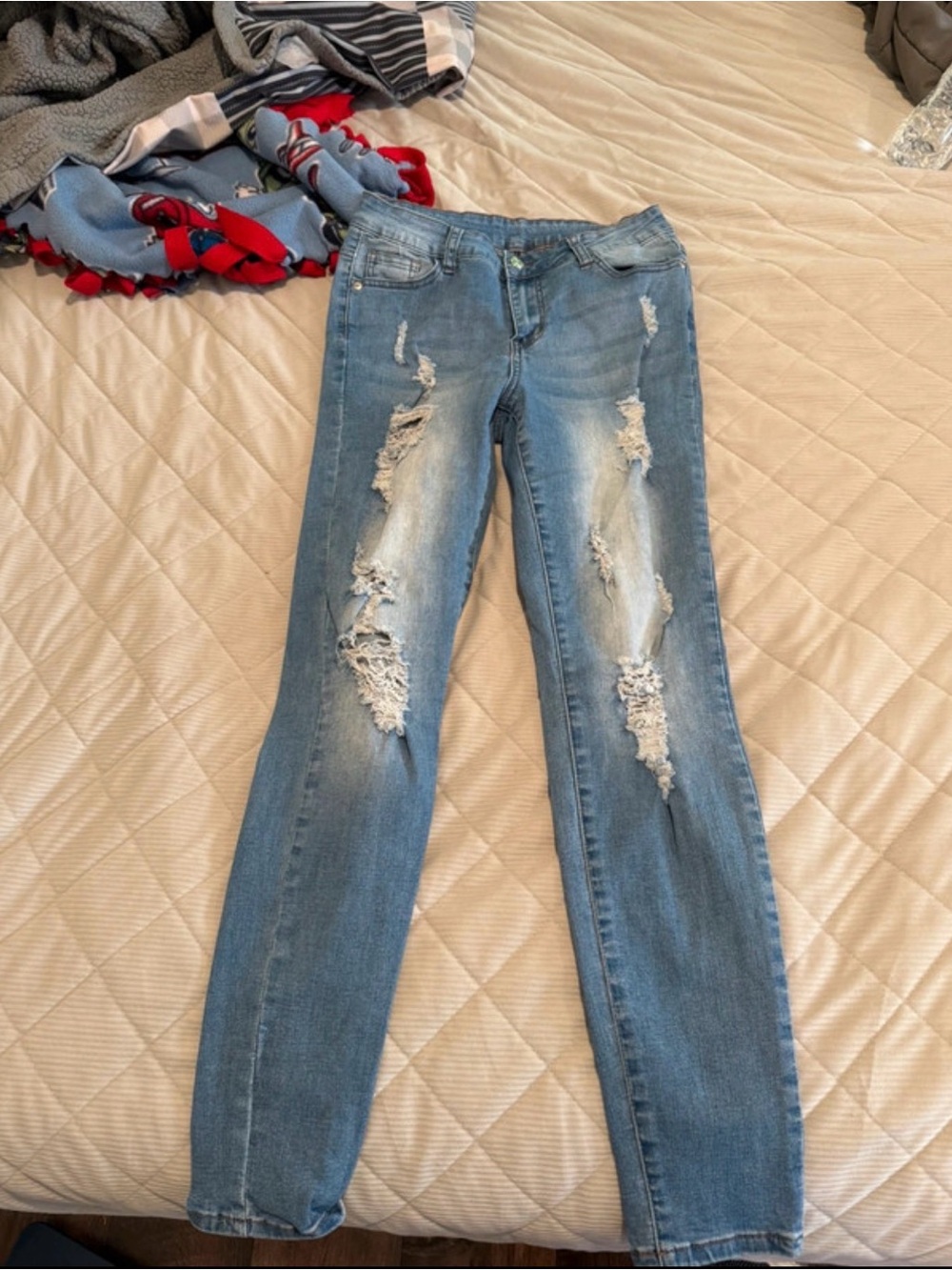Light Blue Ripped Skinny Jeans - Stretch Slim Fit